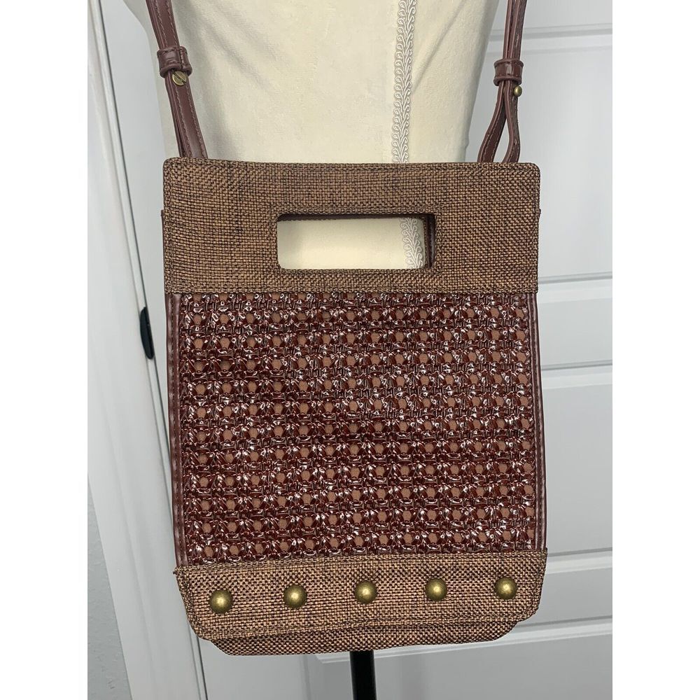 Anthropologie Crossbody Bag Womens Brown Woven Adjustable‎ Handle Spacious Beach - Picture 2 of 5